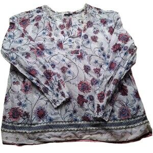 Talbots XP Floral Vines Boho Blouse VNeck Lightweight Sheer 100% Cotton Summer